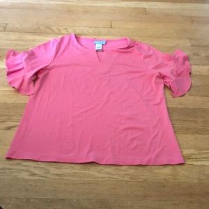 Koret Womens Ruffle Sleeve Blouse Teardrop Neck Hot Pink with Silver Medium